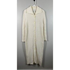 Vintage Loren’s Punto Fino Sweater Dress Women Medium Ivory Cable Knit Maxi Flaw